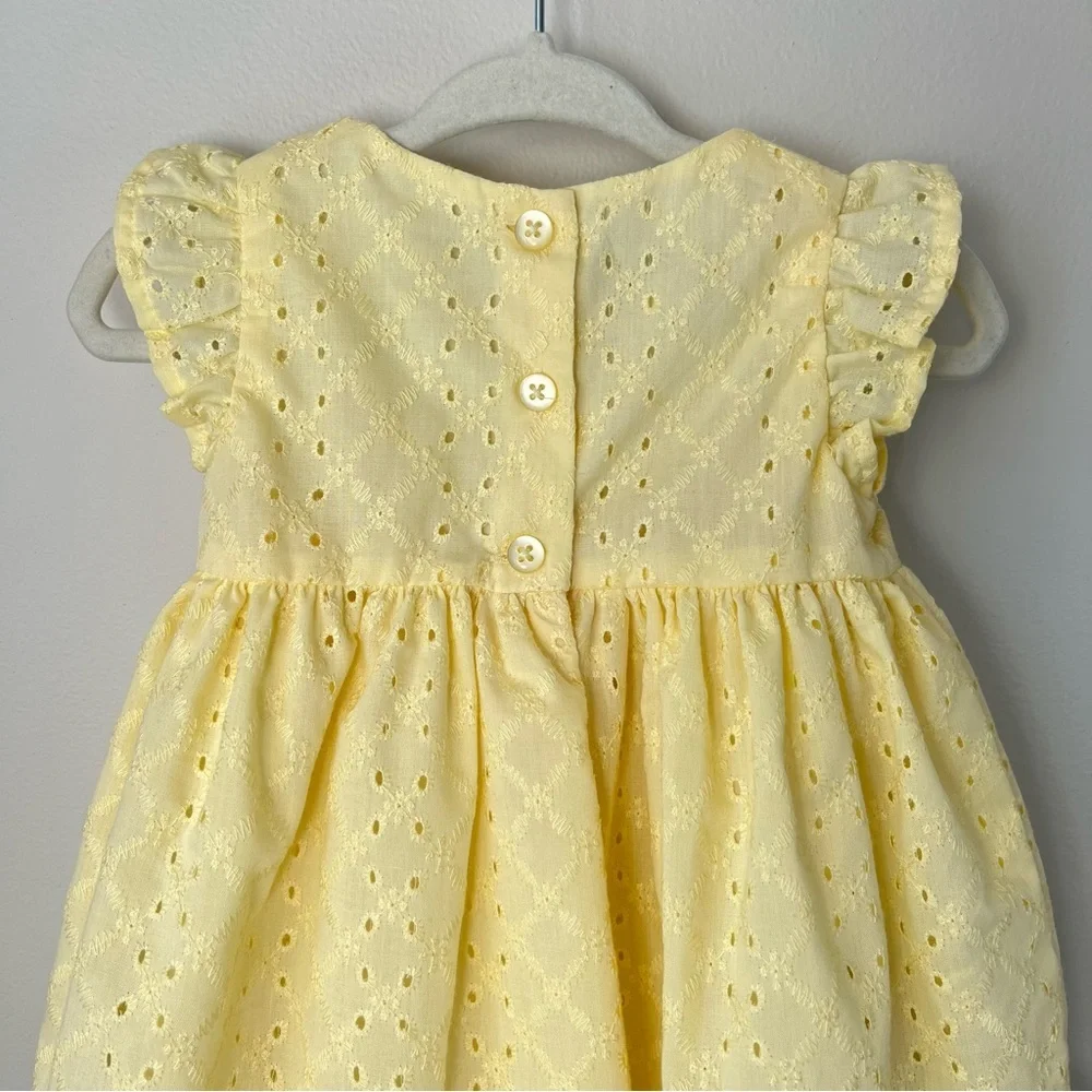 Baby Girl 6-9M Butter Yellow Schiffli Eyelet Dress White Flowers Cottagecore